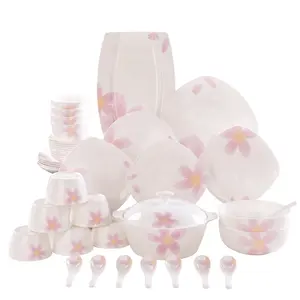 Pink Romantic style Bone porcelain tableware set Store sells popular Ceramic tableware Wholesale china dinner set
