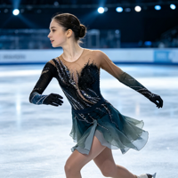 Robe de patinage artistique en spandex/nylon avec dégradé noir et bleu sarcelle et strass, dos profondement ouvert, pour filles et enfants, performance de danse sur glace