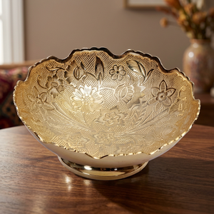 <b>Vintage</b> Handmade metal Bowl With Floral Engraving Irregular Shape Decorative Dish Party Use - Product Image 3