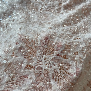 Phong cách hoa hồng hoa cô dâu trắng Chantilly ren với hạt cho váy cưới vải - Product Image 3