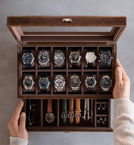 Boîte de montre de luxe <span class=keywords><strong>pour</strong></span> <span class=keywords><strong>hommes</strong></span> boîte à bijoux personnalisée en cuir PU à impression alligator 12 fentes boîte de rangement en cuir PU avec couvercle en verre - Product Image 3