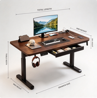 Bureau assis-debout électrique avec tiroir et crochet pour casque, hauteur réglable, double moteur, mémoire de position, pour bureau à domicile