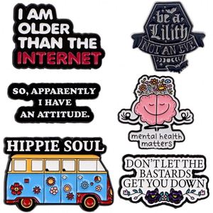 Broches en émail et épingles de revers à motifs de fleurs de dessin animé, de voitures et d'âmes hippies, bijoux amusants pour chapeaux, sacs à dos et vêtements - Product Image 1