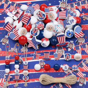 Cuentas de madera, 180 unidades, forma de estrella, azul, rojo, blanco, para hacer pulseras, manualidades, joyería, paquete a granel - Product Image 2