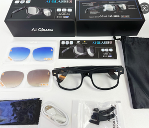 แว่นตาอัจฉริยะ AIMB-G3 พร้อมกล้อง AI แปลภาษาอัตโนมัติ บันทึกวิดีโออัจฉริยะ โต้ตอบได้อย่างชาญฉลาด แว่นกันแดดบลูทูธ เลนส์หลายแบบ - Product Image 4