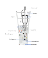 Machine d'emballage automatique trois côtés avec mélangeur pour sachets de miel, purée de tomates, beurre de cacahuète, format bande, 85 ml