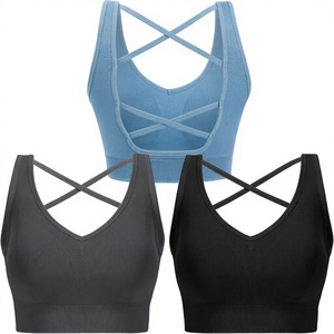 Sujetador deportivo de alto soporte para mujer al por mayor, con espalda cruzada, cuello en U, acolchado, color liso, para yoga, fitness y gimnasio, 100% nailon. - Product Image 2