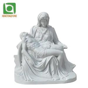 आउटडोर मूर्तिकला हाथ नक्काशीदार वर्जिन मैरी माँ यीशु, सफेद संगमरमर Pieta मूर्तियों