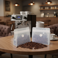 Sachet de café en PE biodégradable personnalisé en gros, avec fenêtre transparente mate, pochette d'emballage alimentaire verticale, fermeture éclair, logo couleur personnalisé