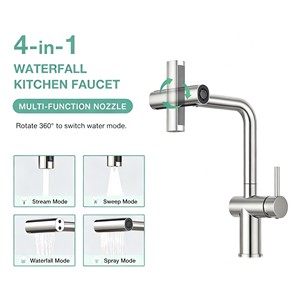 Grifo de Cocina 4 en 1 con <span class=keywords><strong>Cascada</strong></span> Extraíble, Giratorio 360°, Monomando de Latón para <span class=keywords><strong>Agua</strong></span> Fría y Caliente con Válvula de Cerámica - Product Image 2