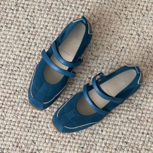 Zapatos Planos de Diseño de Lujo en Piel Vacuna, Versión con Doble Correa, Estilo Deportivo Mary <span class=keywords><strong>Jane</strong></span>, Color Sólido Simple con Contraste, Casuales de Una Sola Capa - Product Image 2