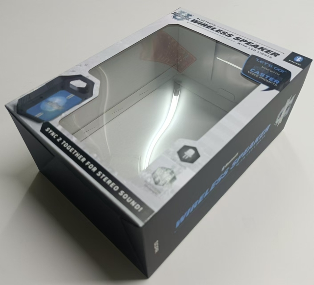 Customized 2mm Kraft Corrugated Paper Box Hot Blue Gold Sticker Window Partial UV Wireless Bluetooth Speaker Matt Lamination