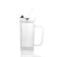Gobelet à café en verre carré à rayures verticales transparentes et nervurées tasse à thé au jus de fruit