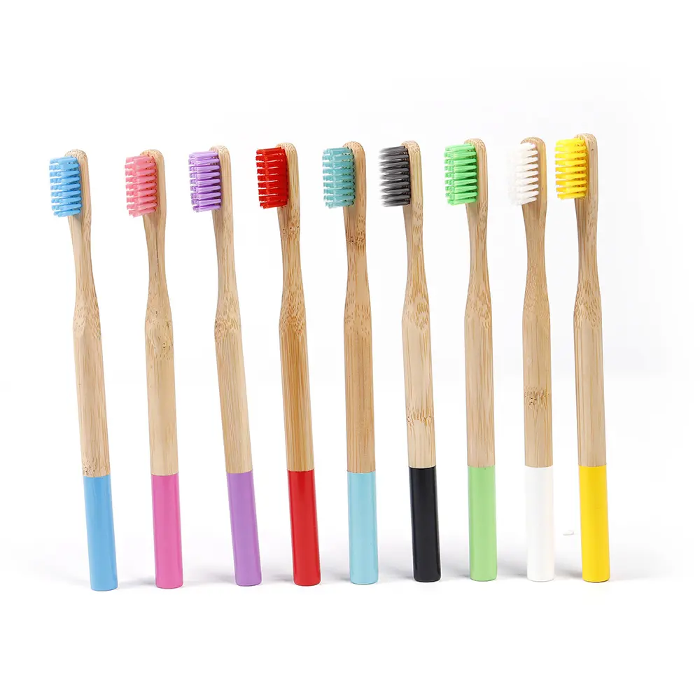 Customized logo Round Handle Bamboo Toothbrush Eco Friendly Natural Adult Medium Bamboo Toothbrush Manufacturer