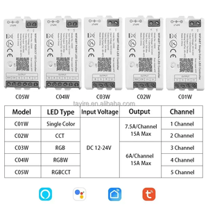 Controlador <span class=keywords><strong>LED</strong></span> Tuya <span class=keywords><strong>WiFi</strong></span> BT 12-24V C01W C02W C03W C04W C05W Alexa Google Home Compatible RGB/RGBW CCT tira <span class=keywords><strong>LED</strong></span> atenuador inteligente - Product Image 4