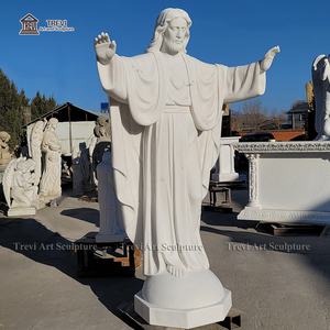 Christ le Rédempteur Taille Réelle Sculpture En Pierre Marbre Sacré-Cœur Jésus Statue - Product Image 3