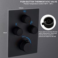 Robinet de Douche Thermostatique Moderne 3 Voies à Bouton Poussoir, Mitigeur Dissimulé Multifonction en Laiton pour Hôtels et Villas