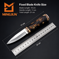 Couteau de chasse à lame fixe avec manche imitation bois de cerf, lame pleine en acier inoxydable, couteau de camping extérieur avec étui en nylon