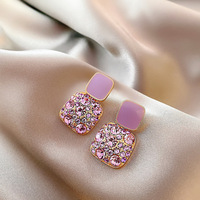 Pendientes de botón suaves y femeninos con diamantes rosas esmaltados, delicados, brillantes, para el fin de semana, joyería de moda para mujer