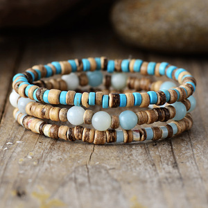 Natural Stone And Wood Beads Elastic <b>Bracelets</b> Unisex Retro Couple Jewelry Gift <b>Set</b> Yiwu Origin - Product Image 1
