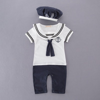 Mode Sommer Marine Stil Kleidung Baby Jungen Seemann Kostüm Mit Hut Für 0-2 Jahre HCFB-025