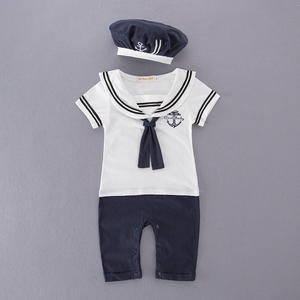 Mode été marine Style vêtements bébé garçons <span class=keywords><strong>marin</strong></span> Costume avec chapeau pour 0-2 ans HCFB-025 - Product Image 4