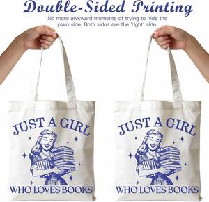 กระเป๋าผ้าแคนวาสสไตล์เรโทรสำหรับสาวๆ สำหรับหนังสือเกี่ยวกับความรัก สโลแกนตลกๆ ความจุเยอะ ใช้ซ้ำได้ สะพายไหล่ - Product Image 5
