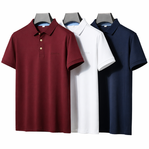 공장 직판 여름 남성용 폴로 아이스 실크 티셔츠 젊은 중년 플러스 사이즈 반팔 자수 카라 니트 솔리드 - Product Image 1