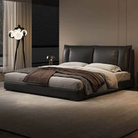 Ensemble de meubles de chambre à coucher en cuir et bois de luxe au design moderne : lit en cuir microfibre moderne, lit double de 1,8 mètre