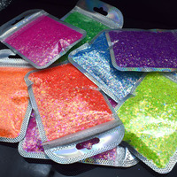 15g Glitter Poliester Chunky Pelangi Berkilau dalam Kemasan untuk Pesta Halloween, Seni Kuku, Rias Wajah, Slime Anak, dan Tumbler