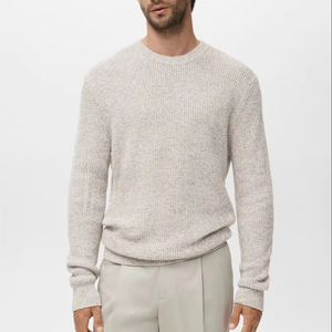 Pull ras du cou épais en mélange d'avoine pour homme, tricot lourd style Shaker, chaud pour l'hiver - Product Image 1