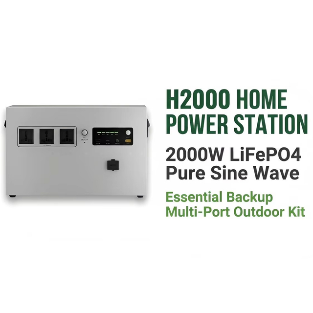 H2000 Portable Home Power Station 2000W LiFePO4 Solar Generator Pure Sine Wave Essential Backup Multi-Port Outdoor Kit
