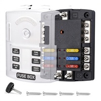 Boîtier de fusibles 6 voies 12V avec indicateur LED 300/45A, couvercle anti-poussière, bornes positives individuelles 6 voies, barre omnibus négative, porte-fusibles DC