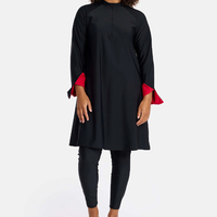 Burkinis élégants à fermeture éclair frontale à séchage rapide 2025 pour femmes, maillots de bain islamiques avec doublure rouge