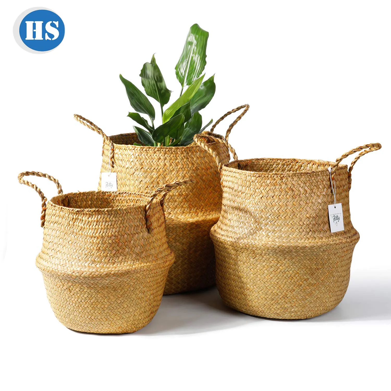 Seagrass Straw Folding Hamper Household Belly Baskets for Storage Plant Home Organizer Pot Shoe Toy Laundry Boxes & Bins