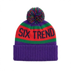 Wholesale Striped Pom Pom Beanie Custom Logo Knitted <b>Winter</b> Hat Unisex Warm <b>Cap</b> - Product Image 1