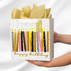 Medium Birthday Gift Bag 10 Inch Foil Print <b>Colorful</b> Candle Design Party Present Package With <b>Tissue</b> <b>Paper</b> - Product Image 1