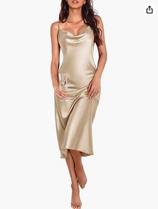 IStapromo Regalos Venta al por mayor Fiesta familiar Niñas Sling Sin mangas Vestido de satén dorado Vestidos largos de noche elegantes - Product Image 5