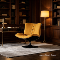 Fauteuil Chaise Longue en Cuir Rotatif au Design Moderne en Forme de Langue, Cadre en Bois Massif, Acier Inoxydable, Confortable pour Chambre à Coucher