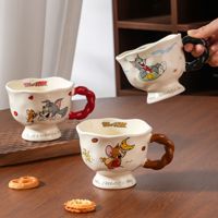 Nouvelle conception de tasse en porcelaine Tom et Jerry, tasse en céramique brillante avec poignée pour la maison et le bureau