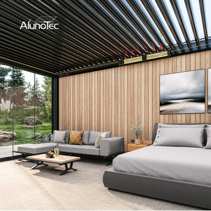 AlunoTec Outdoor Aluminium Canopy Wall Mounted Waterproof Louver Opening Roof Cover Motorized Pergola <strong>Gazebo</strong> - Product Image 2