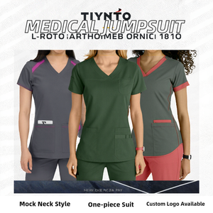 <b>Mock</b> <b>Neck</b> Fashion Medical Nursing Canvas Jumpsuit Custom Logo One-Piece Scrubs Uniform Modern Professional Hospital Unisex - Product Image 2