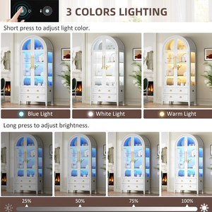 Vitrina Moderna Arqueada de Madera Hecha a Mano con Puertas de Vidrio, Gabinete de Almacenamiento Blanco para Sala de Estar, Apartamento o Escuela - Product Image 3