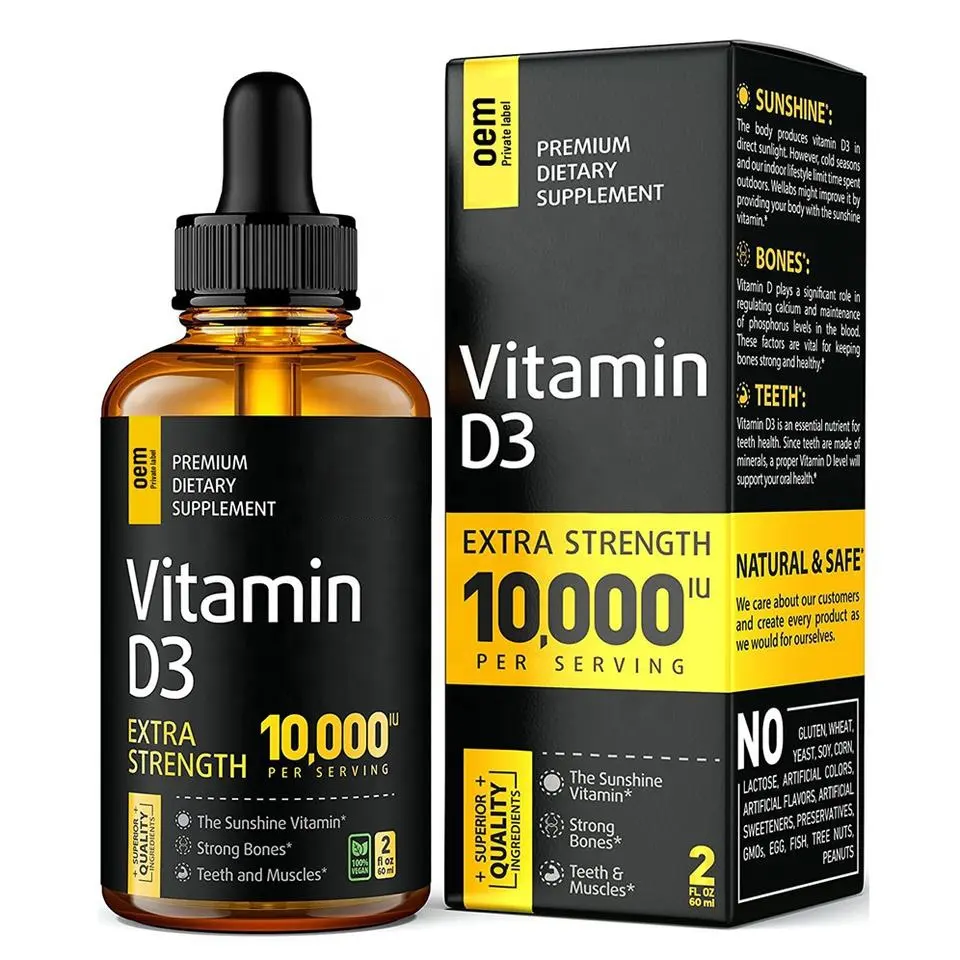 OEM Hot Sale OEM/ODM Vitamin Flüssigkeits tropfen K2 D3 Kunden spezifisches Aroma Vitamin D3 Tropfen und K2 Nahrungs ergänzungs mittel