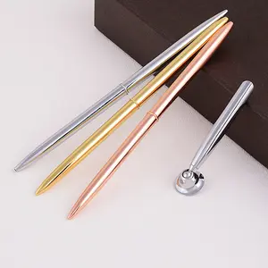 2021 Promotional ballpoint pen with desk base custom logo for hotel bank use metal Slender pen table pen