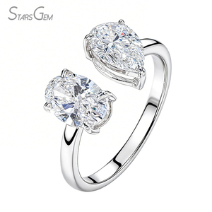 แหวนทองคำแท้ 10K ชุบโรเดียม StarsGem ประดับเพชรแล็บโกรว์ทรงรี น้ำหนัก 2.0 กะรัต สี E ดีไซน์เปิดปรับขนาดได้สำหรับทั้งชายและหญิง - Product Image 1