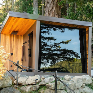 Cabine de sauna électrique extérieure en bois naturel avec verre réfléchissant sur toute la surface pour appartement, <span class=keywords><strong>spa</strong></span> en milieu forestier - Product Image 1