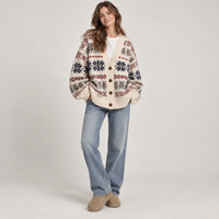 Damen Fair Isle Strickjacke Vintage Nordischer Jacquard V-Ausschnitt Knopfleiste Langarm Lose Winter-Strickware Maßanfertigung