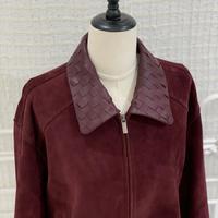 Veste décontractée pour femme en cuir véritable suédé rouge bordeaux, à revers tissés à la main, style rétro, avec ourlet élastique