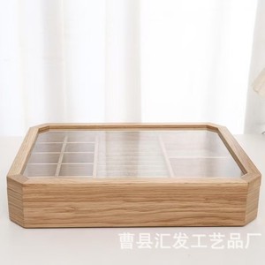 Solid Wood Jewelry Storage <b>Box</b> With Transparent Lid 18L Desktop Organizer Modern Minimalist Design - Product Image 1